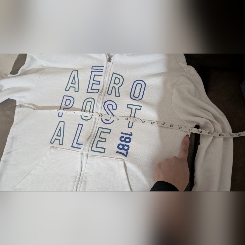 Aeropostale White Zip-Up Hoodie With Blue Letters - Picture 8 of 9